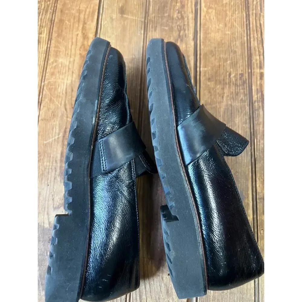 Paul Green women’s shoes Glossy Black patent leather Pointed-Toe chunky Loafers